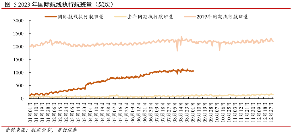 我想了解一下2023 年国际航线执行航班量(架次)?