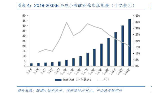 如何解释2019-2033E 全球小核酸药物市场规模（十亿美元）?
