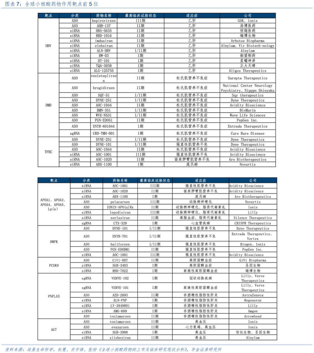 如何解释全球小核酸药物作用靶点前 5 位?