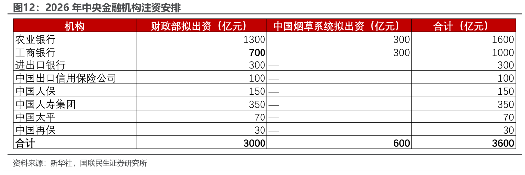 谁能回答2026 年中央金融机构注资安排?