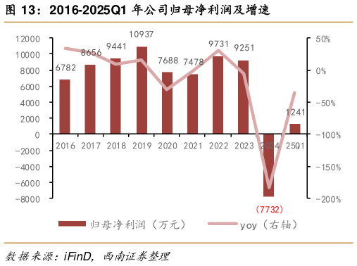 想关注一下2016-2025Q1 年公司归母净利润及增速