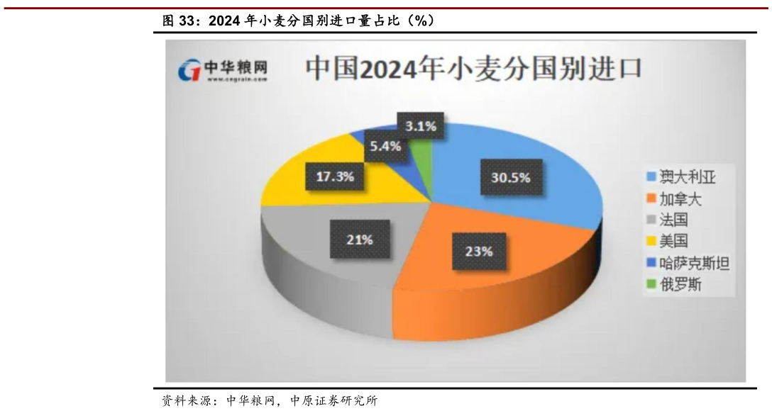 谁知道2024 年小麦分国别进口量占比（%）