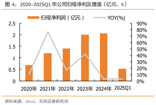 想问下各位网友2020-2025Q1 年公司归母净利及增速（亿元、%）