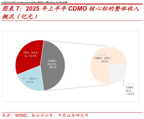 我想了解一下2025 年上半年CDMO 核心标的整体收入