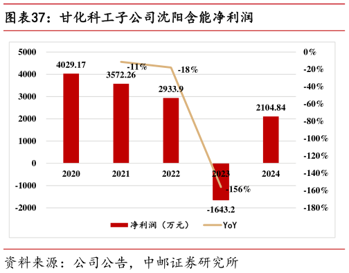 想问下各位网友甘化科工子公司沈阳含能净利润