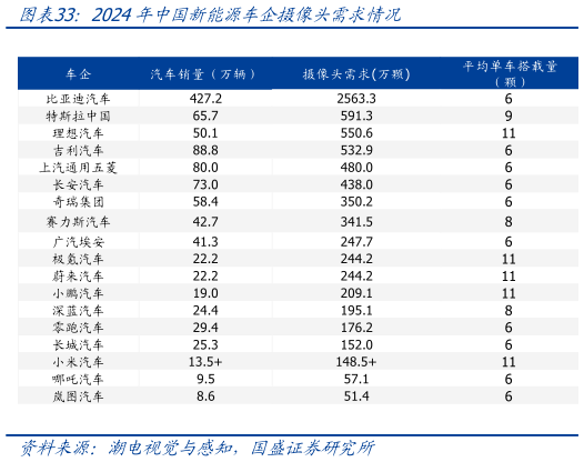 谁能回答2024年中国新能源车企摄像头需求情况