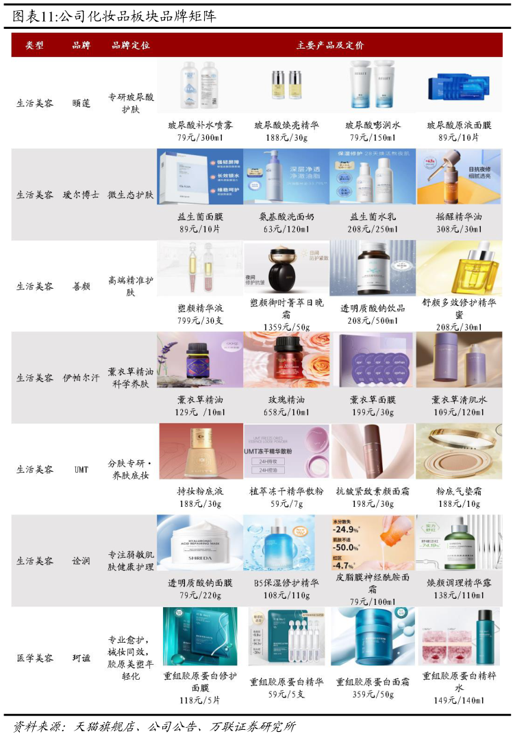 谁知道公司化妆品板块品牌矩阵