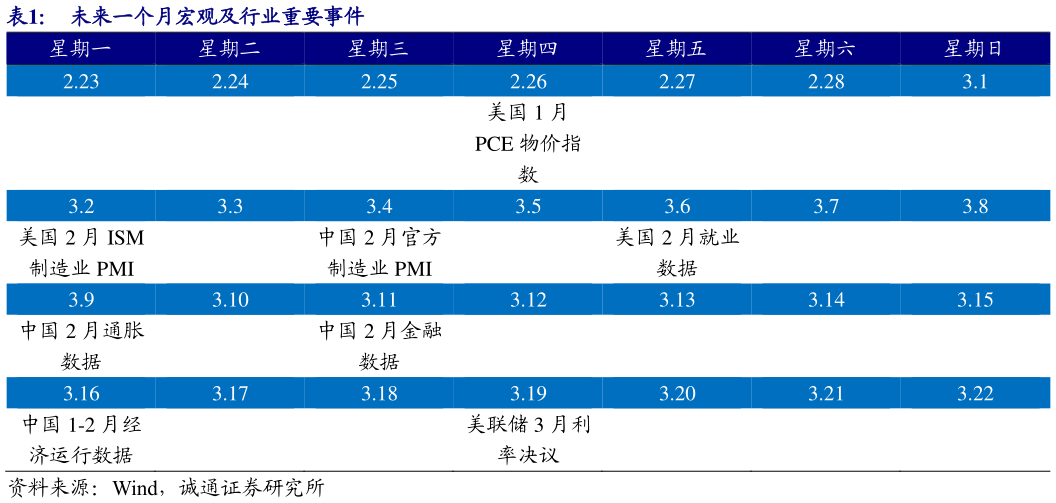咨询大家未来一个月宏观及行业重要事件