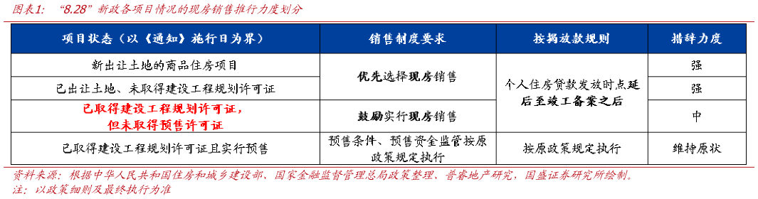 我想了解一下项8.28以新政各项目情况的现房销售推行力度划分