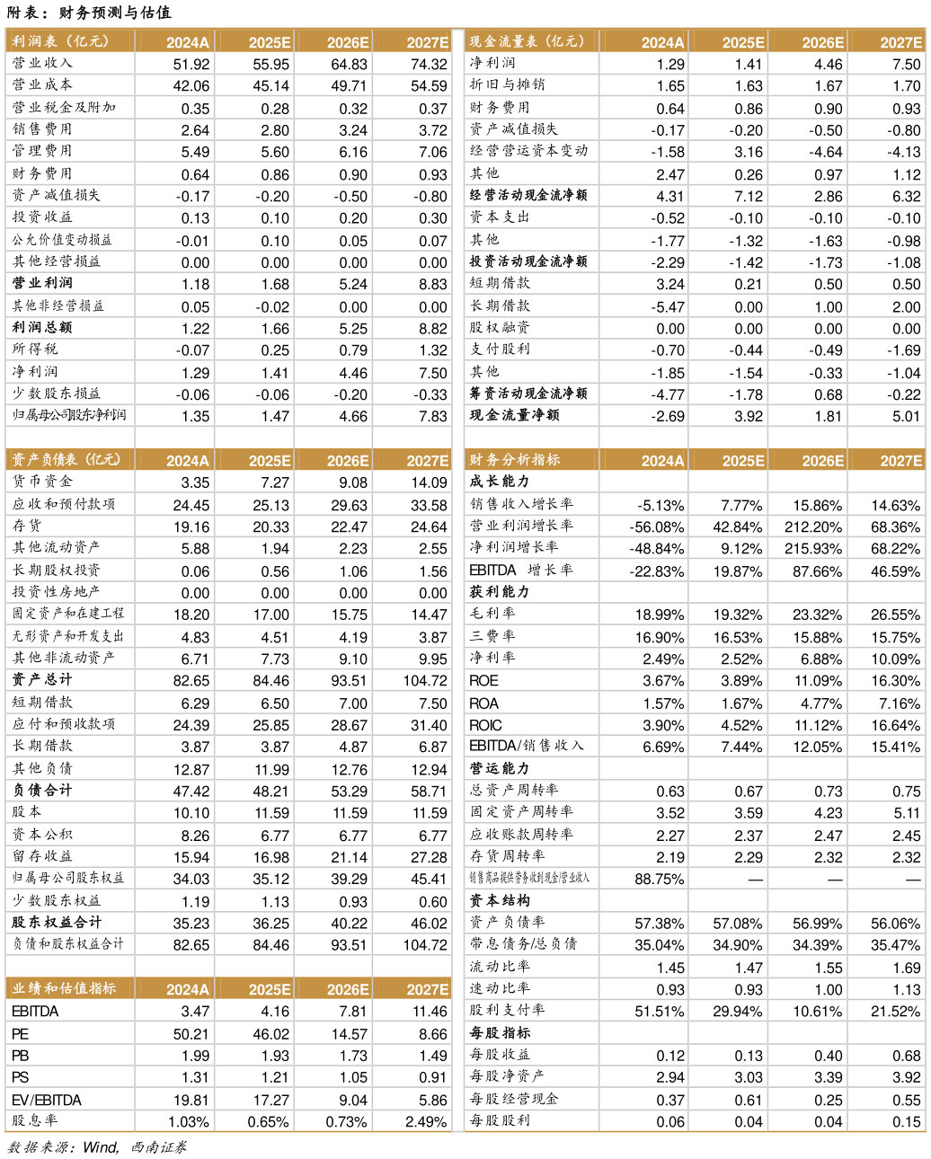 如何看待附表：财务预测与估值