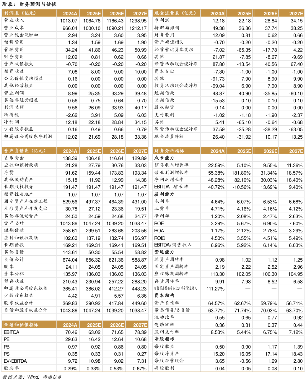 谁知道附表：财务预测与估值