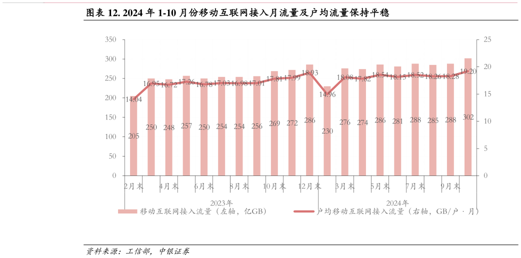 如何解释. 2024 年 1-10 月份移动互联网接入月流量及户均流量保持平稳?