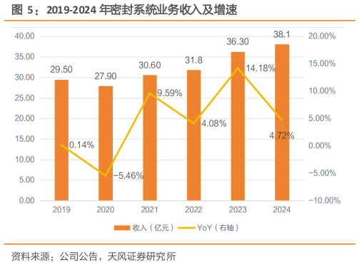如何了解2019-2024 年密封系统业务收入及增速