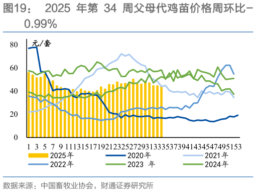 咨询大家2025 年第 34 周父母代鸡苗价格周环比-
