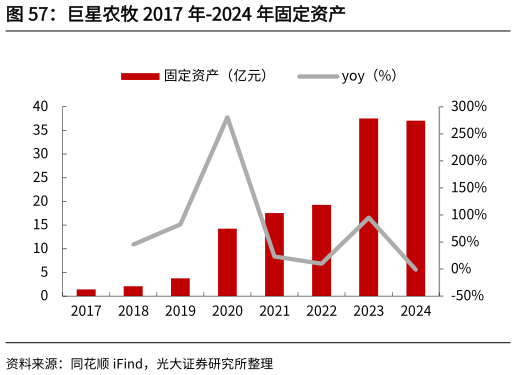 请问一下巨星农牧 2017 年-2024 年固定资产