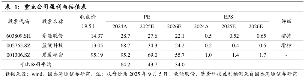 谁能回答重点公司盈利与估值表?