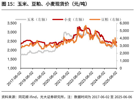 想关注一下玉米、豆粕、小麦现货价(元吨)?