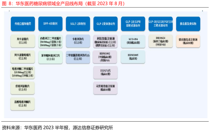 如何解释华东医药糖尿病领域全产品线布局（截至 2023 年 8 月）