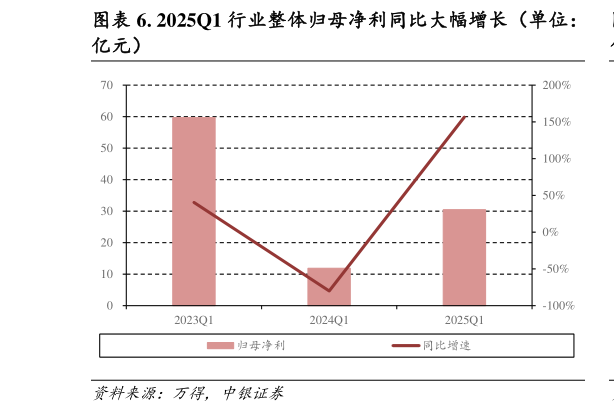 咨询下各位. 2025Q1 行业整体归母净利同比大幅增长（单位：