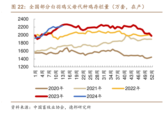 如何看待全国部分白羽鸡父母代种鸡存栏量（万套，在产）?