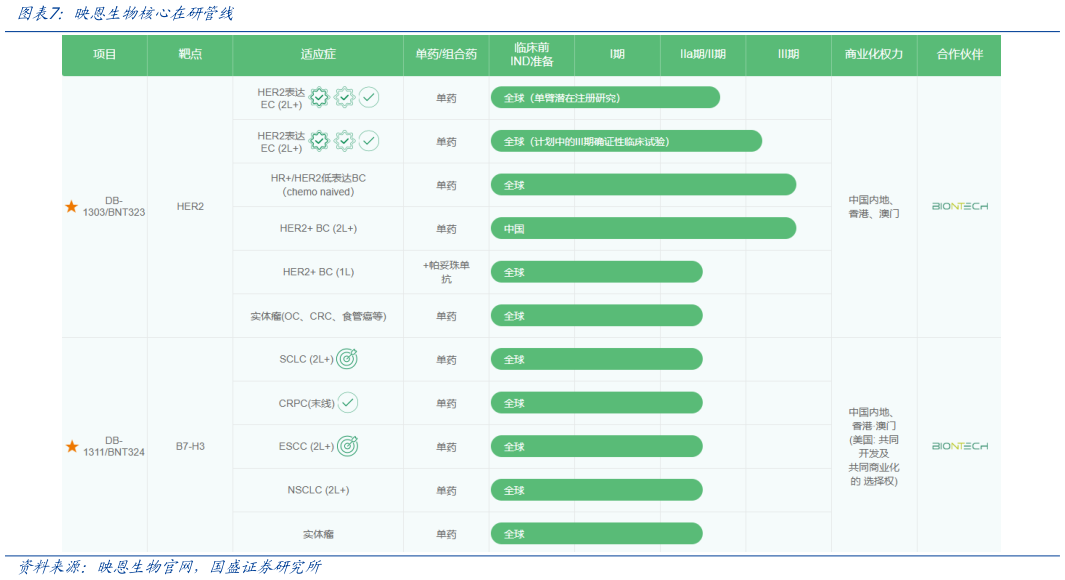 我想了解一下映恩生物核心在研管线