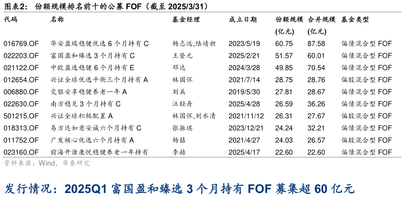 谁能回答份额规模排名前十的公募 FOF（截至 2025331）
