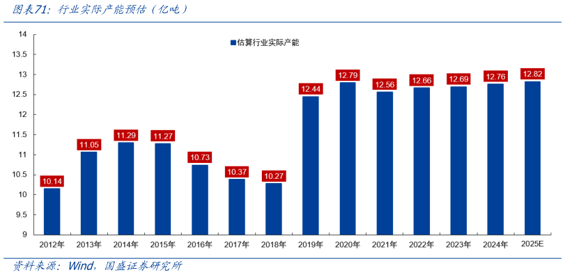咨询大家行业实际产能预估（亿吨）