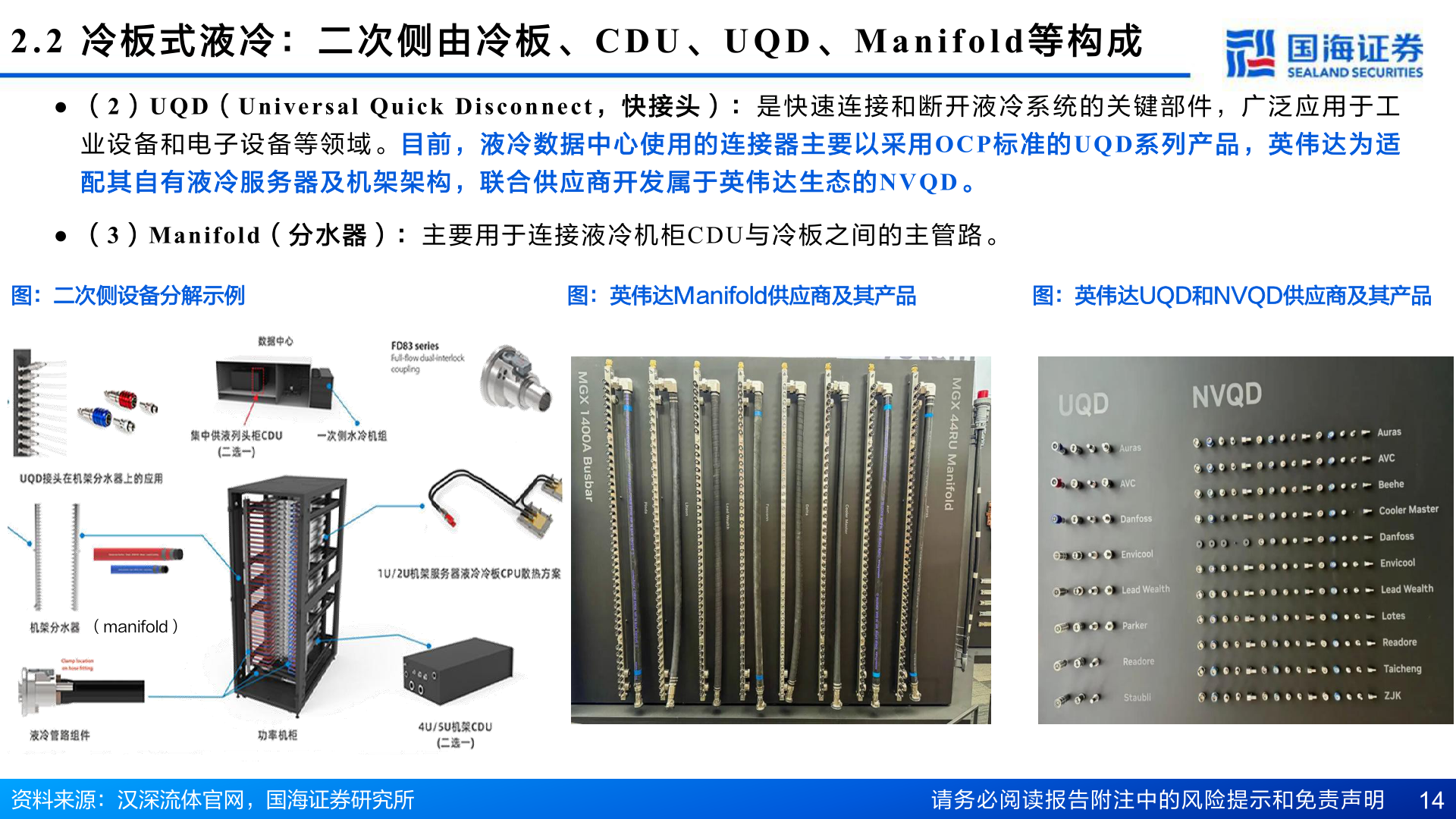咨询大家2.2  冷 板 式 液 冷 ： 二 次 侧 由 冷 板 、CDU 、UQD 、Manifold 等 构 成
