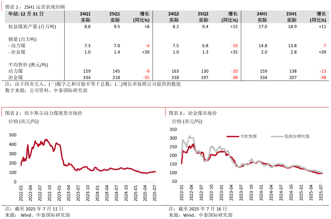 一起讨论下：25H1 运营表现回顾 ：纽卡斯尔动力煤现货市场价