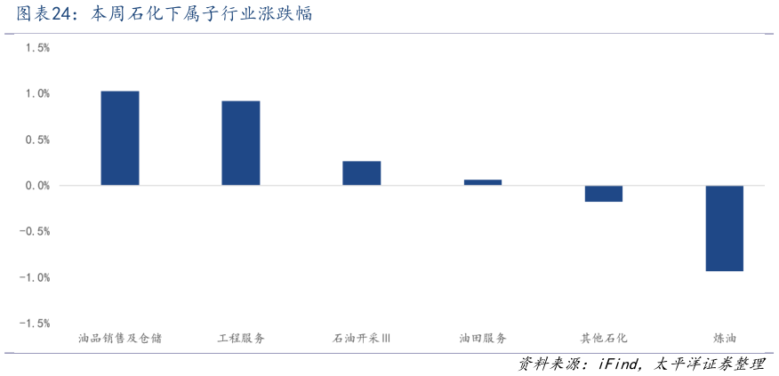 各位网友请教一下本周石化下属子行业涨跌幅