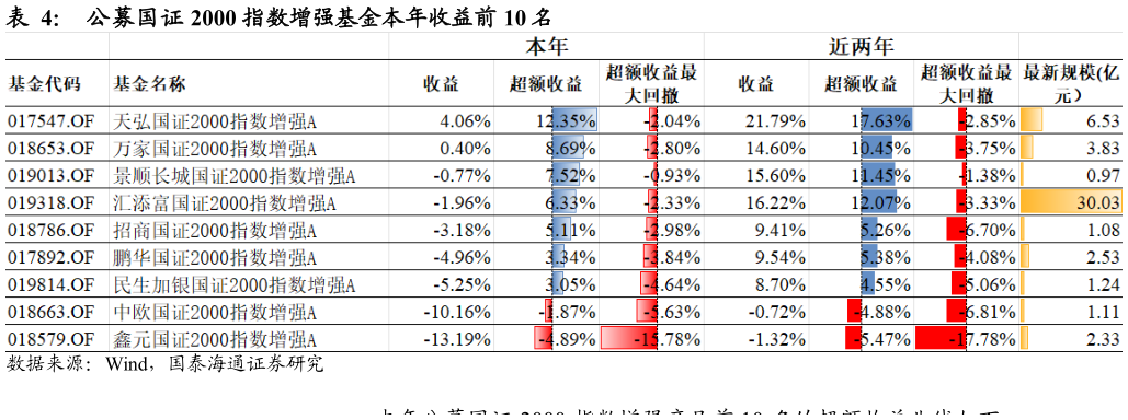 如何了解公募国证 2000 指数增强基金本年收益前 10 名