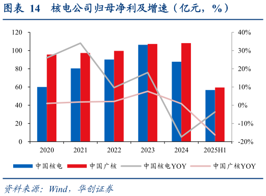 想问下各位网友核电公司归母净利及增速(亿元,%)?
