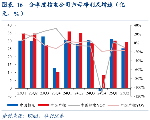 谁能回答分季度核电公司归母净利及增速(亿?