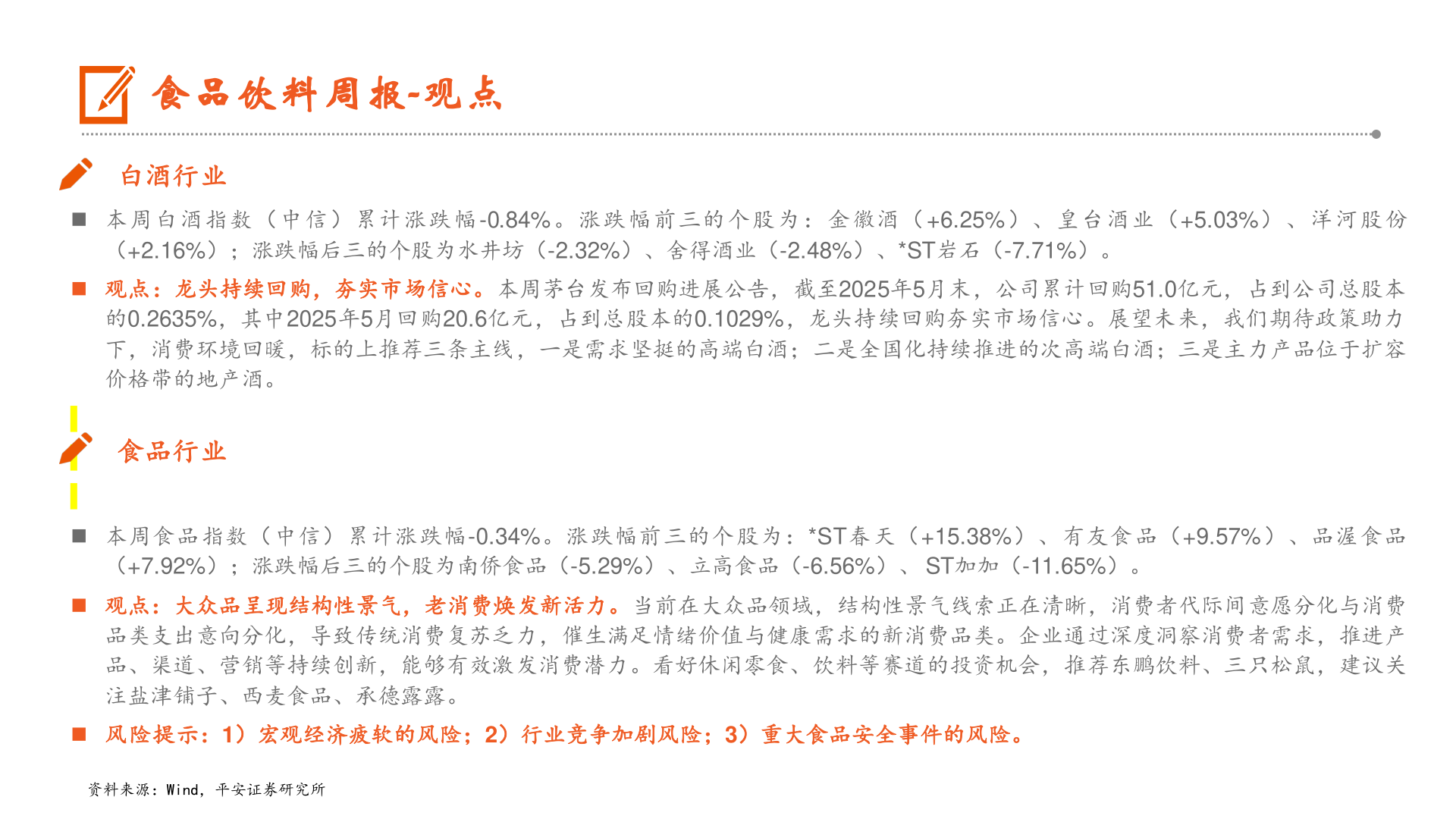 谁知道食品饮料周报-观点