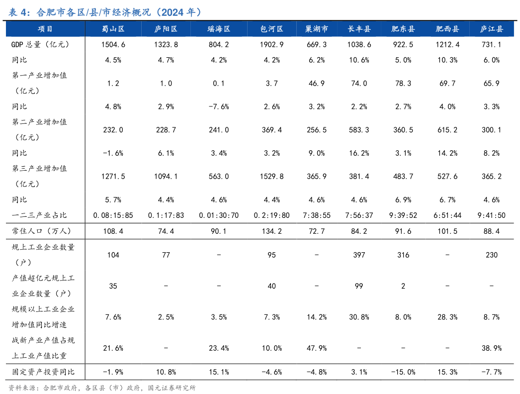咨询下各位合肥市各区县市经济概况（2024 年）