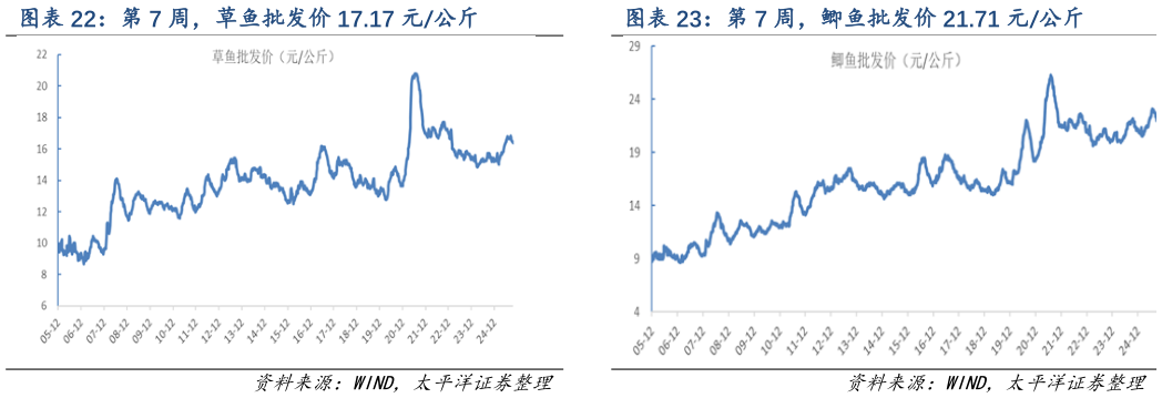 各位网友请教一下第 7 周，草鱼批发价 17.17 元公斤 第 7 周，鲫鱼批发价 21.71 元公斤