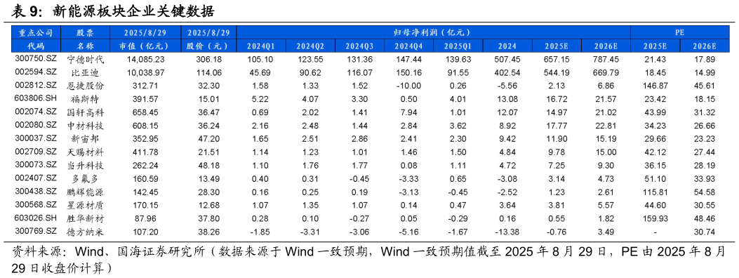 一起讨论下新能源板块企业关键数据