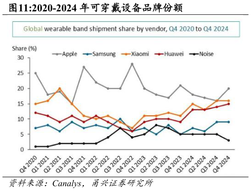 如何看待2020-2024 年可穿戴设备品牌份额