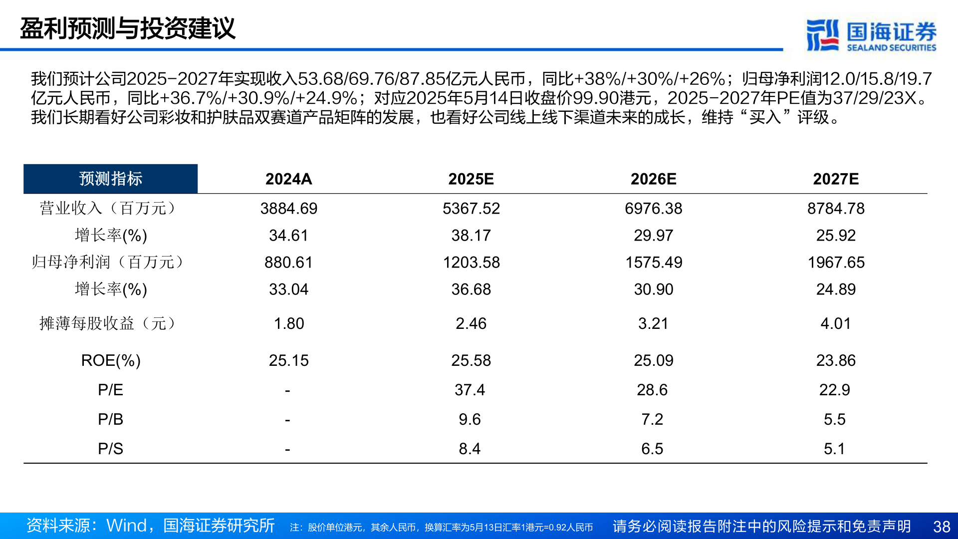 谁能回答盈利预测与投资建议