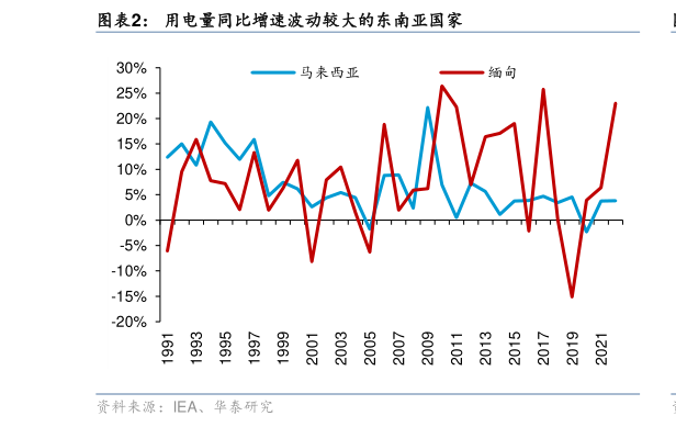 我想了解一下用电量同比增速波动较大的东南亚国家