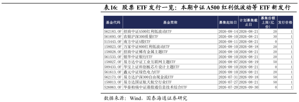 请问一下股票 ETF 发行一览：本期中证 A500 红利低波动等 ETF 新发行