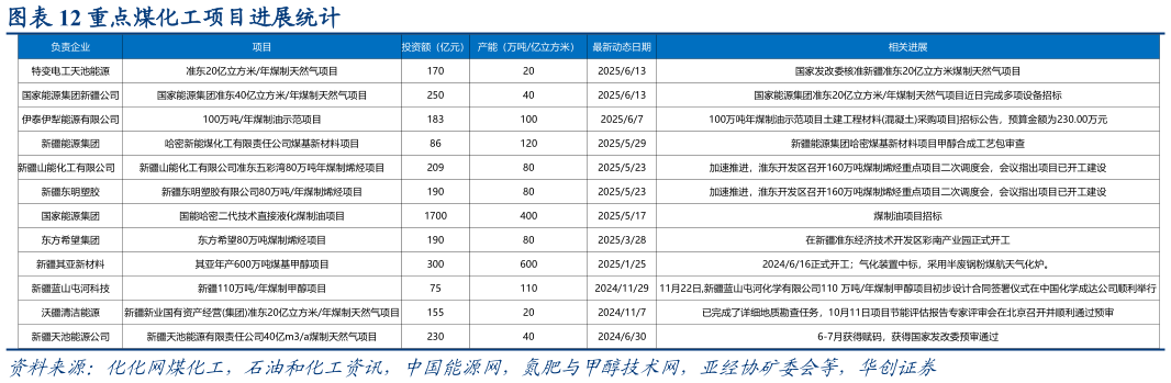 想问下各位网友重点煤化工项目进展统计?