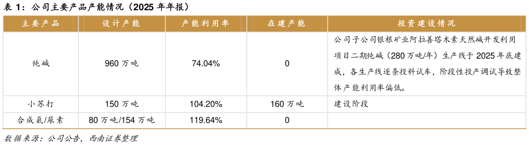 咨询下各位公司主要产品产能情况（2025 年年报）