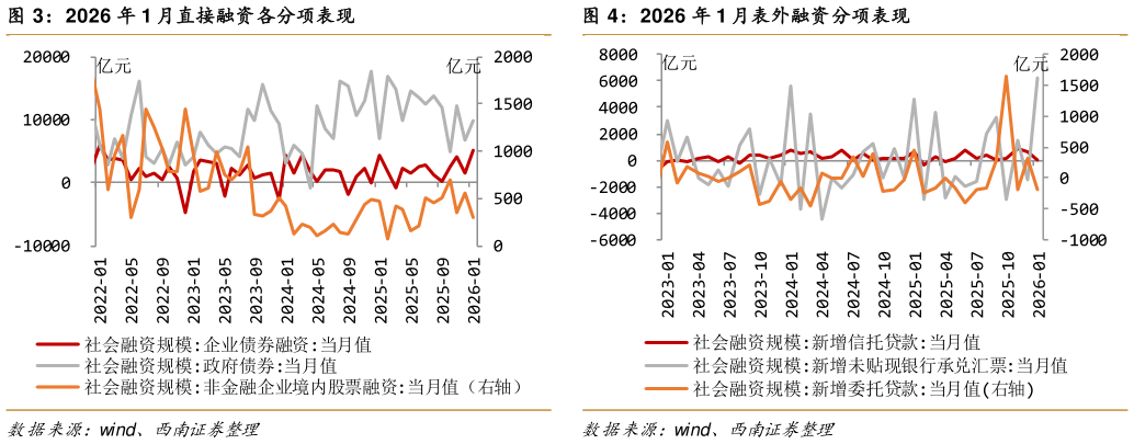咨询大家2026 年 1 月直接融资各分项表现?