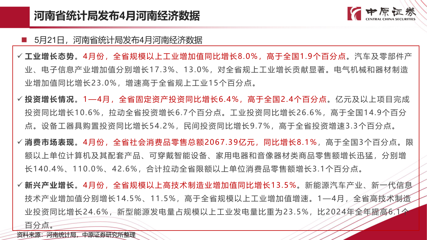 如何了解河南省统计局发布4月河南经济数据