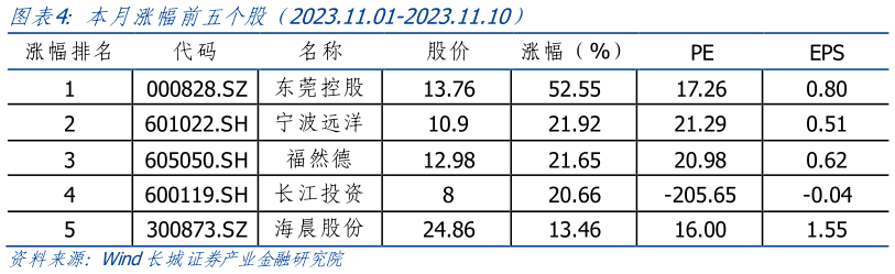 如何解释本月涨幅前五个股（2023.11.01-2023.11.10）?