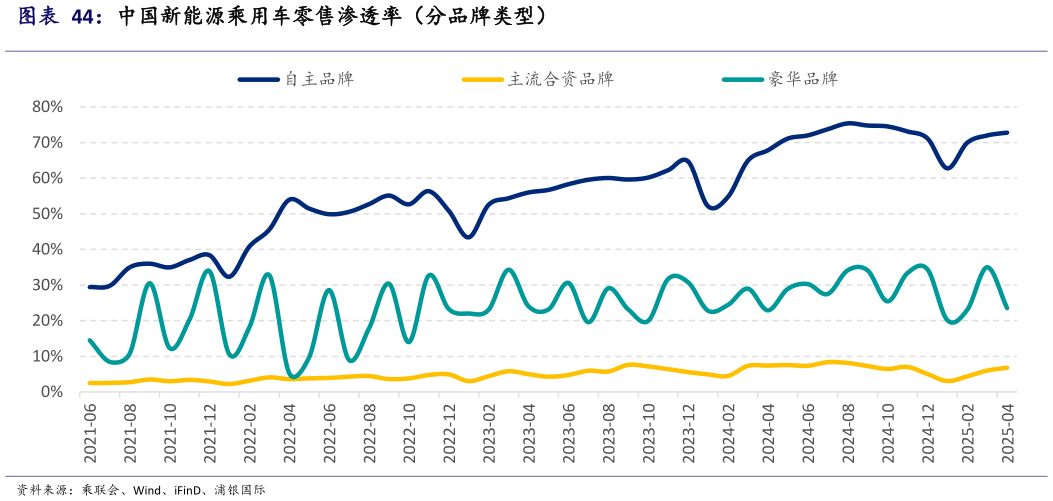 请问一下中国新能源乘用车零售渗透率（分品牌类型）