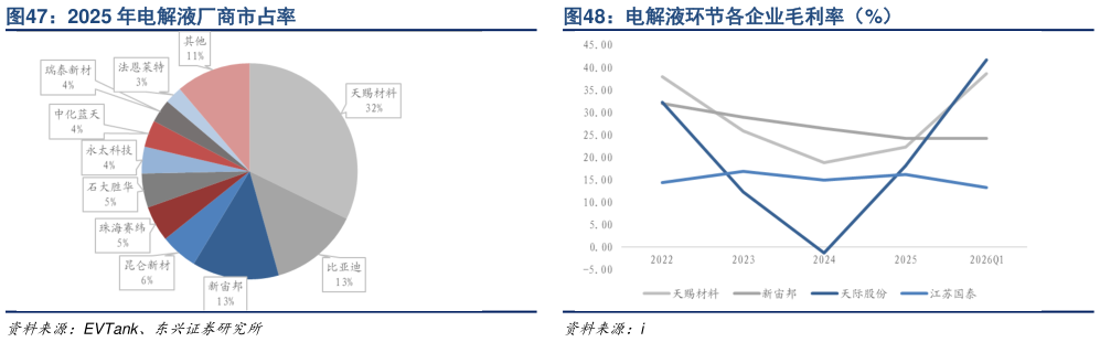 想关注一下电解液环节各企业毛利率（%）