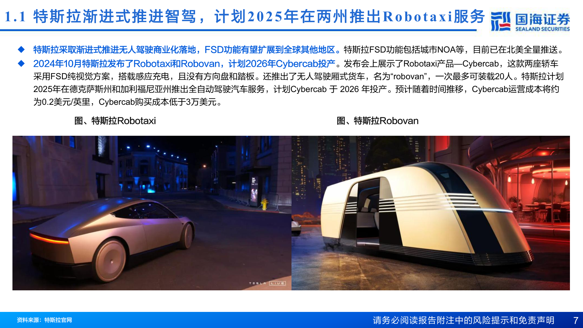 谁能回答1.1  特 斯 拉 渐 进 式 推 进 智 驾 ， 计 划2025 年 在 两 州 推 出Robotaxi 服 务