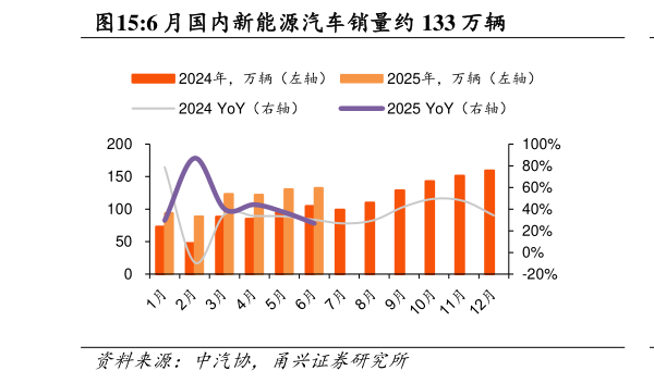 请问一下6 月国内新能源汽车销量约 133 万辆
